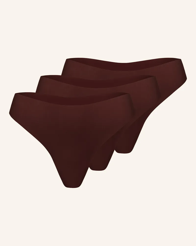 Ehrlich Textil 3er Pack Casual Cotton String aus Bio-Baumwolle - nahtlose Kanten Braun