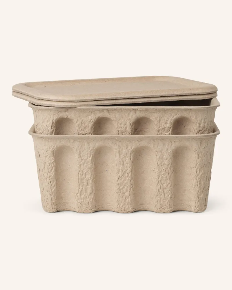 ferm LIVING 2er-Set Aufbewahrungsboxen Pulp Small braun Beige