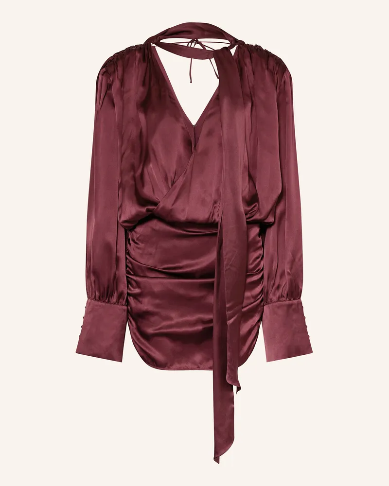 ROTATE Birger Christensen Cocktailkleid aus Seide mit abnehmbarer Schluppe Dunkelrot
