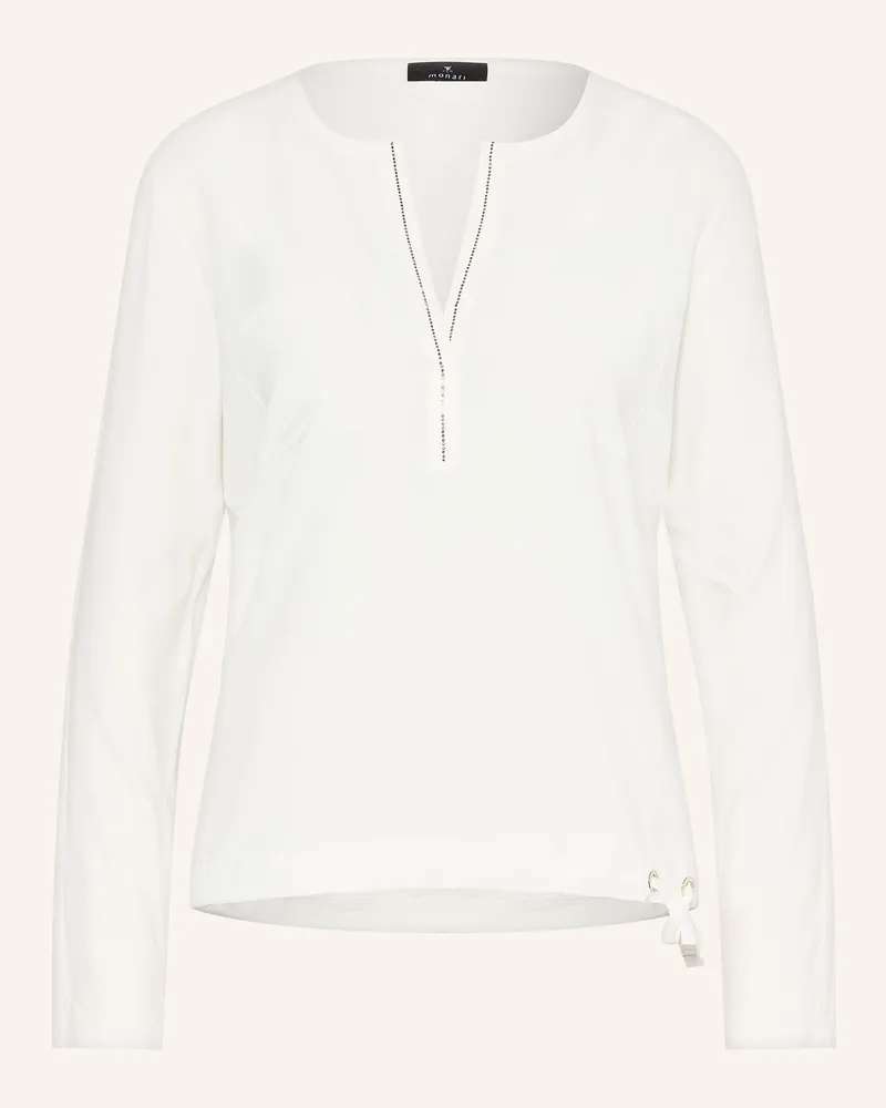 monari Blusenshirt Im Materialmix Mit Schmucksteinen weiss Weiss