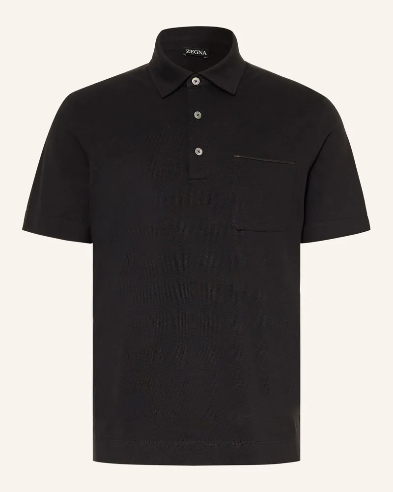 Ermenegildo Zegna Piqué-Poloshirt schwarz Schwarz