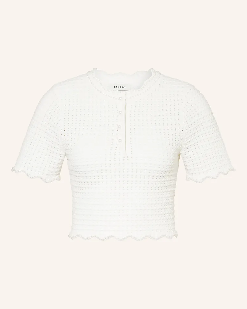 Sandro Cropped-Strickshirt mit Schmuckperlen Weiss