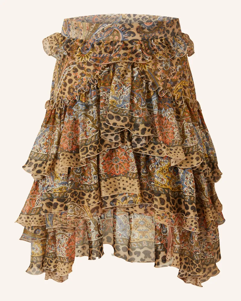 Etro Seidenrock mit Rüschen Hellbraun