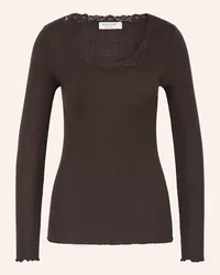 Rosemunde Longsleeve BABETTE aus Seide mit Spitzenbesatz Braun