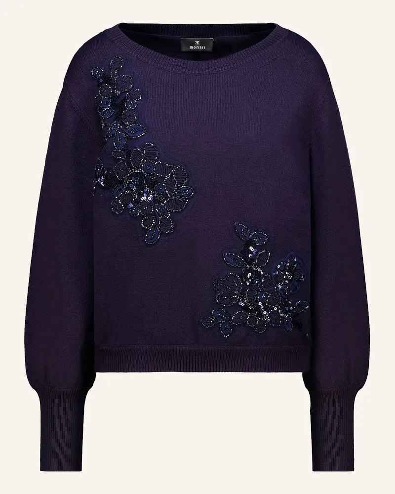 monari Pullover Mit Schmucksteinen Und Pailletten blau Dunkelblau