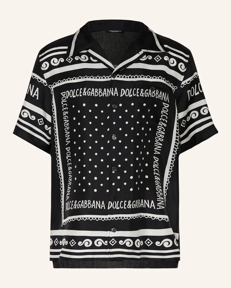 Dolce & Gabbana Resorthemd Regular Fit im Materialmix mit Seide Schwarz