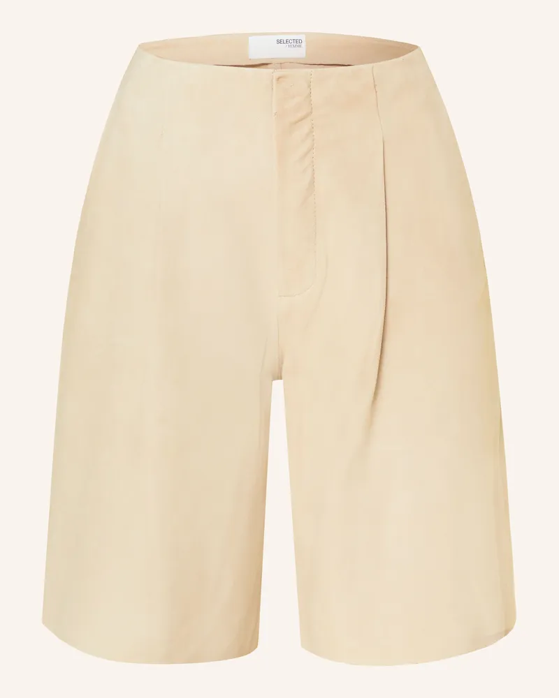 Selected Ledershorts Beige
