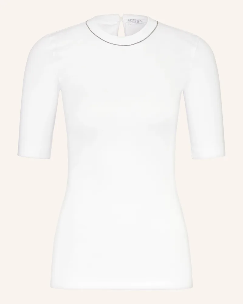 Brunello Cucinelli T-Shirt mit Schmuckperlen Weiss