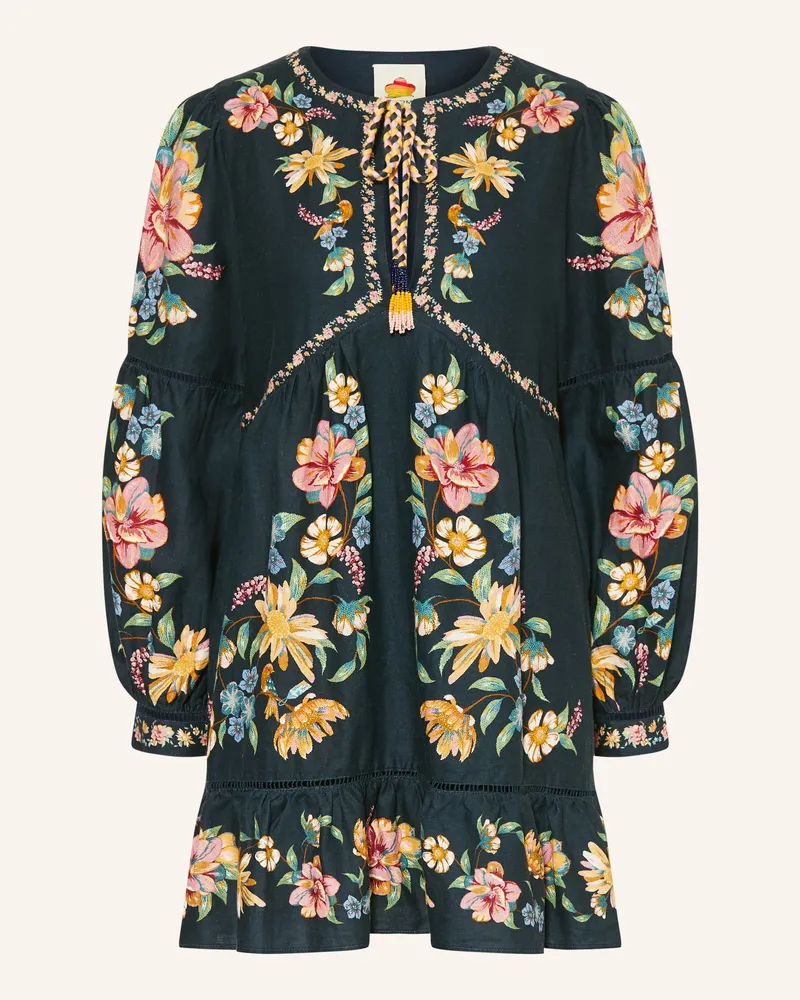 FARM Rio Kleid MAIRA mit Leinen und Rüschen Dunkelblau