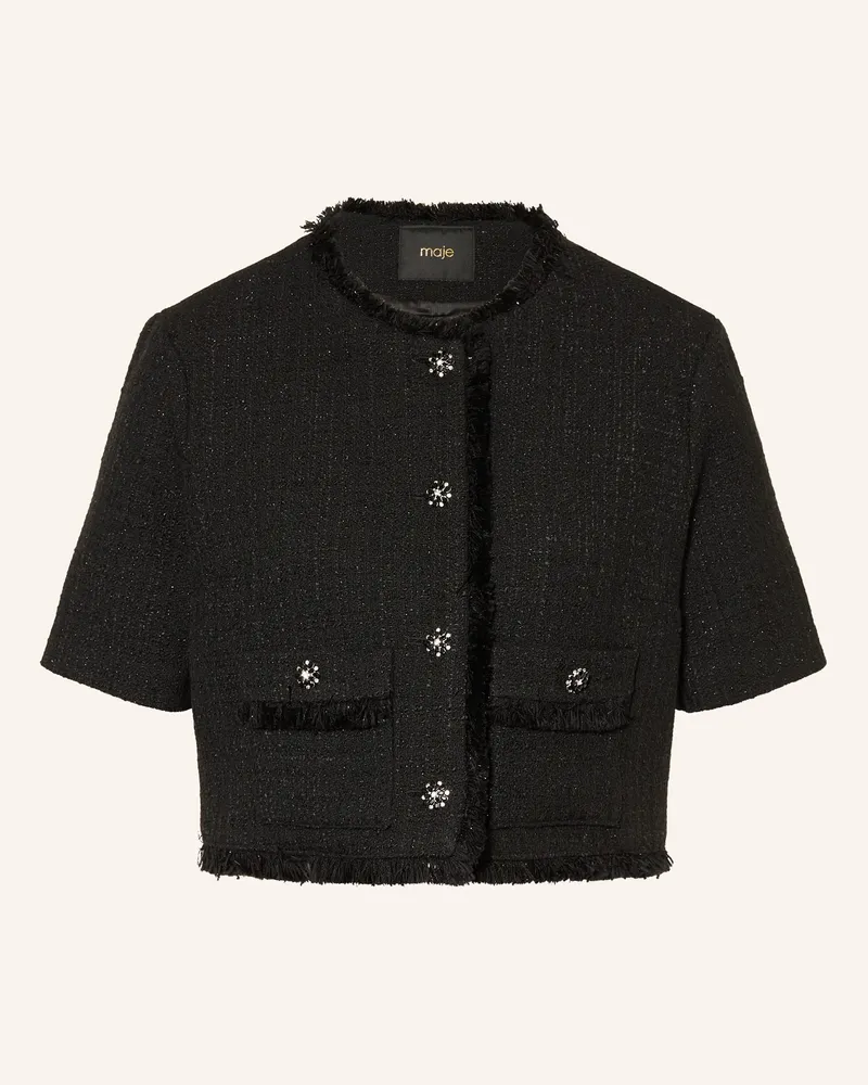 Maje Bouclé-Jacke Mit Schmucksteinen Und Glitzergarn schwarz Schwarz