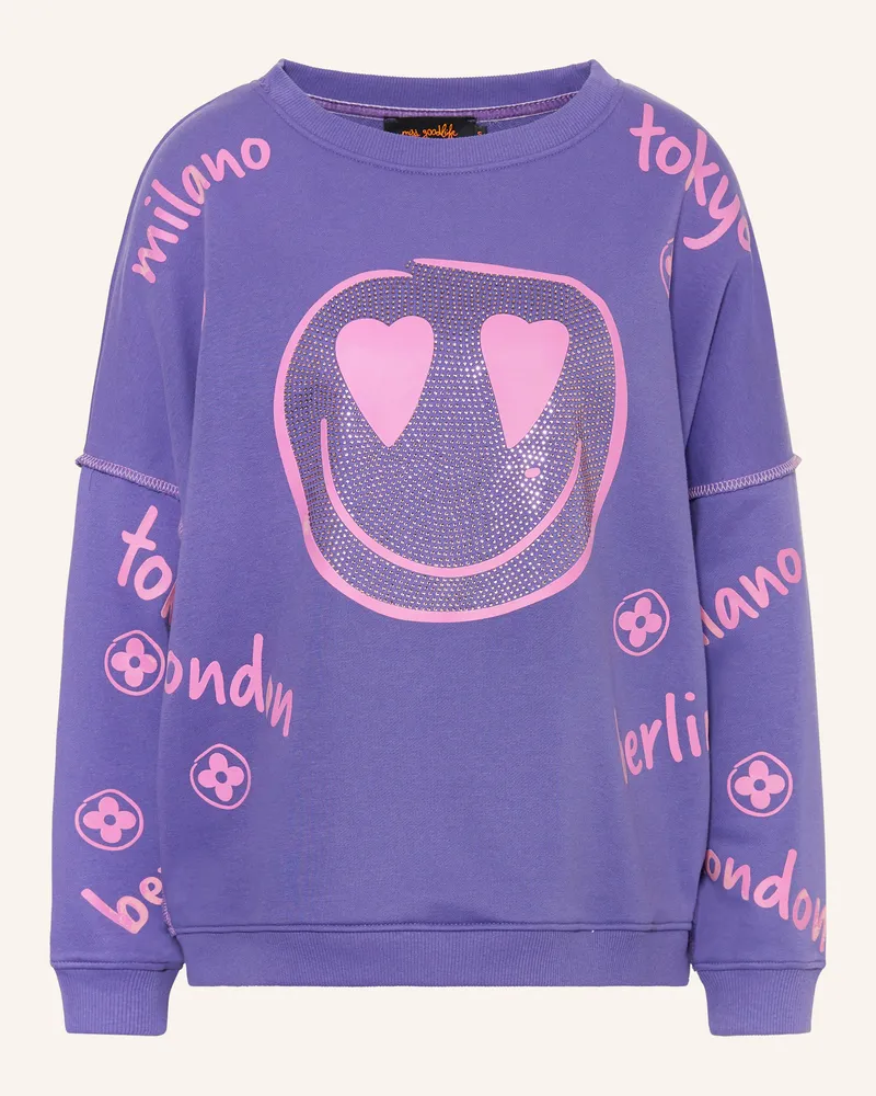 Miss Goodlife Sweatshirt mit Schmucksteinen Lila