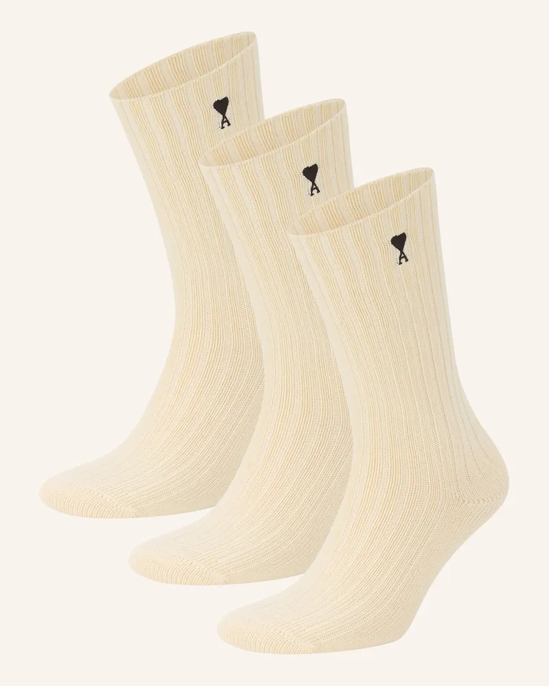 AMI Paris 3er-Pack Socken weiss Ecru