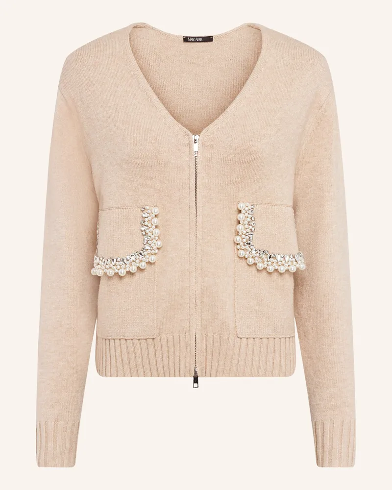 MARC AUREL Strickjacke mit Schmuckperlen Beige
