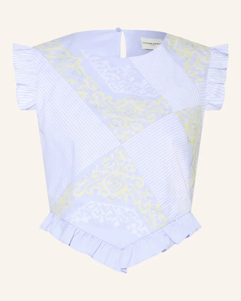 Claudie Pierlot Blusentop mit Rüschen Hellblau