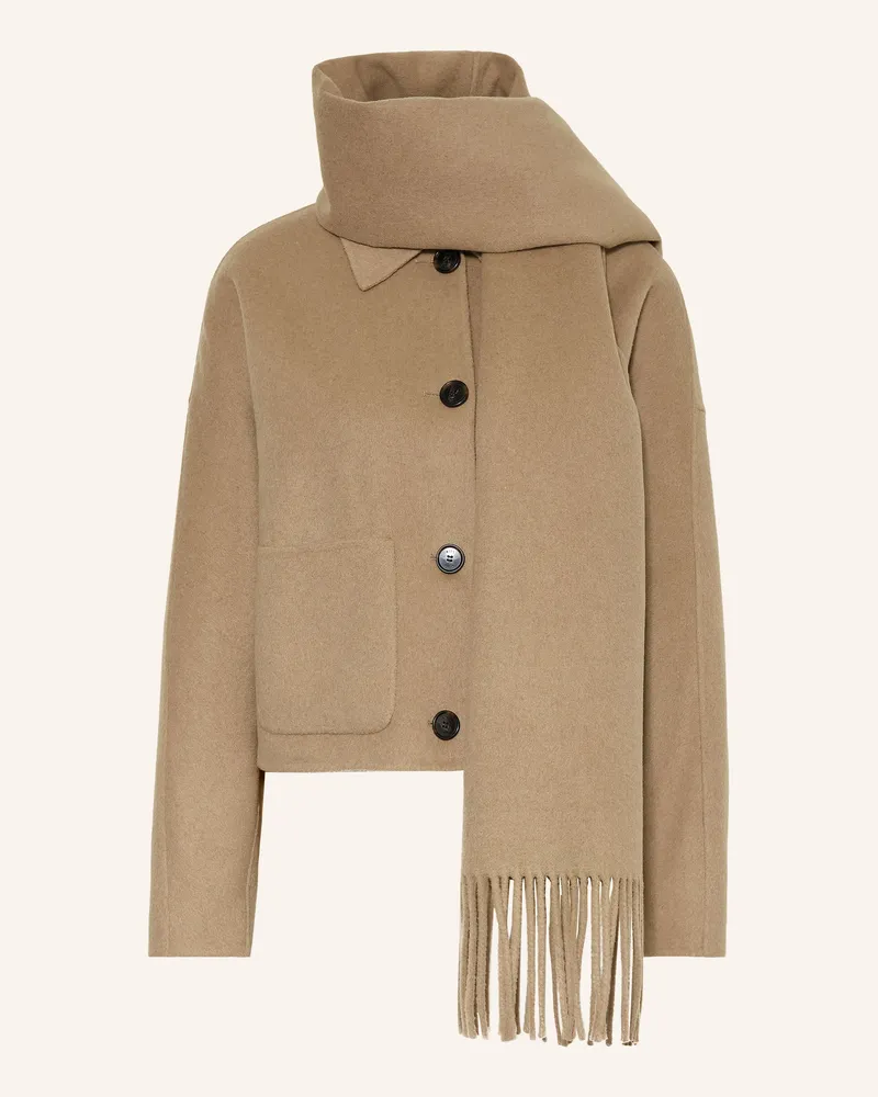 HUGO BOSS Kastenjacke Cafrina Mit Abnehmbarem Schal braun Camel
