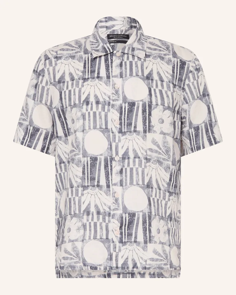 Marc O'Polo Kurzarm-Hemd Regular Fit Aus Leinen blau Weiss