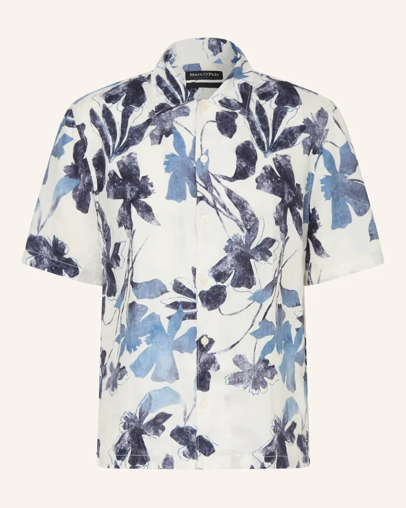 Marc O'Polo Kurzarm-Hemd Regular Fit Aus Leinen blau Weiss