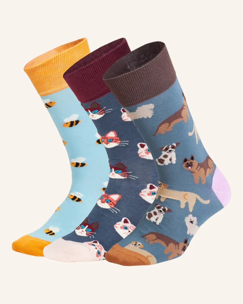 DillySocks Socken Cute Animal Crew (3er Box) grau Hellblau
