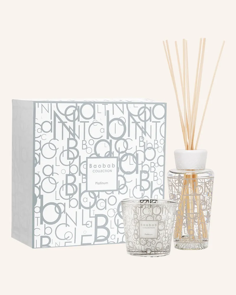 Baobab Collection Set PLATINUM: Duftkerze und Raumduft Silber