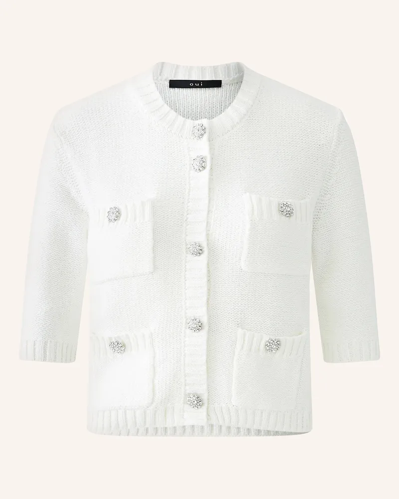 Oui  Strickjacke mit 3/4-Arm Weiss