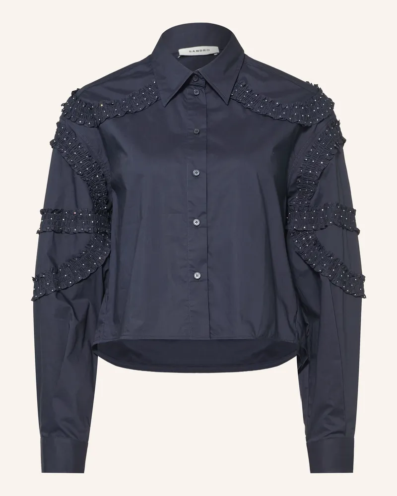 Sandro Hemdbluse Mit Rüschen Und Schmucksteinen blau Dunkelblau
