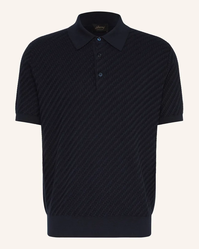 Brioni Poloshirt mit Seide Dunkelblau
