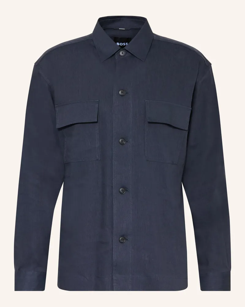 HUGO BOSS Hemd Cai Comfort Fit Mit Leinen blau Dunkelblau