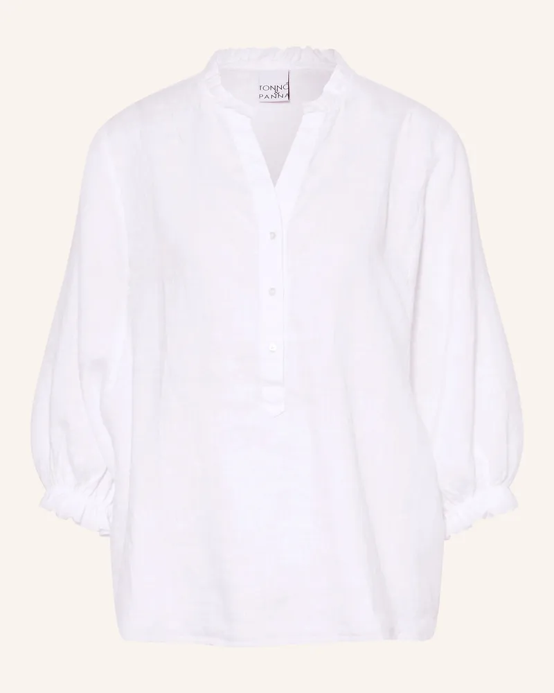 tonno e panna Blusenshirt mit 3/4-Arm aus Leinen Weiss