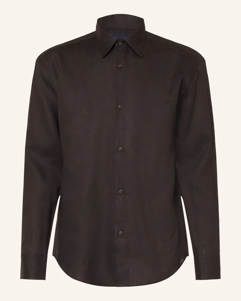 HUGO BOSS Leinenhemd Cruz Comfort Fit braun Schwarz