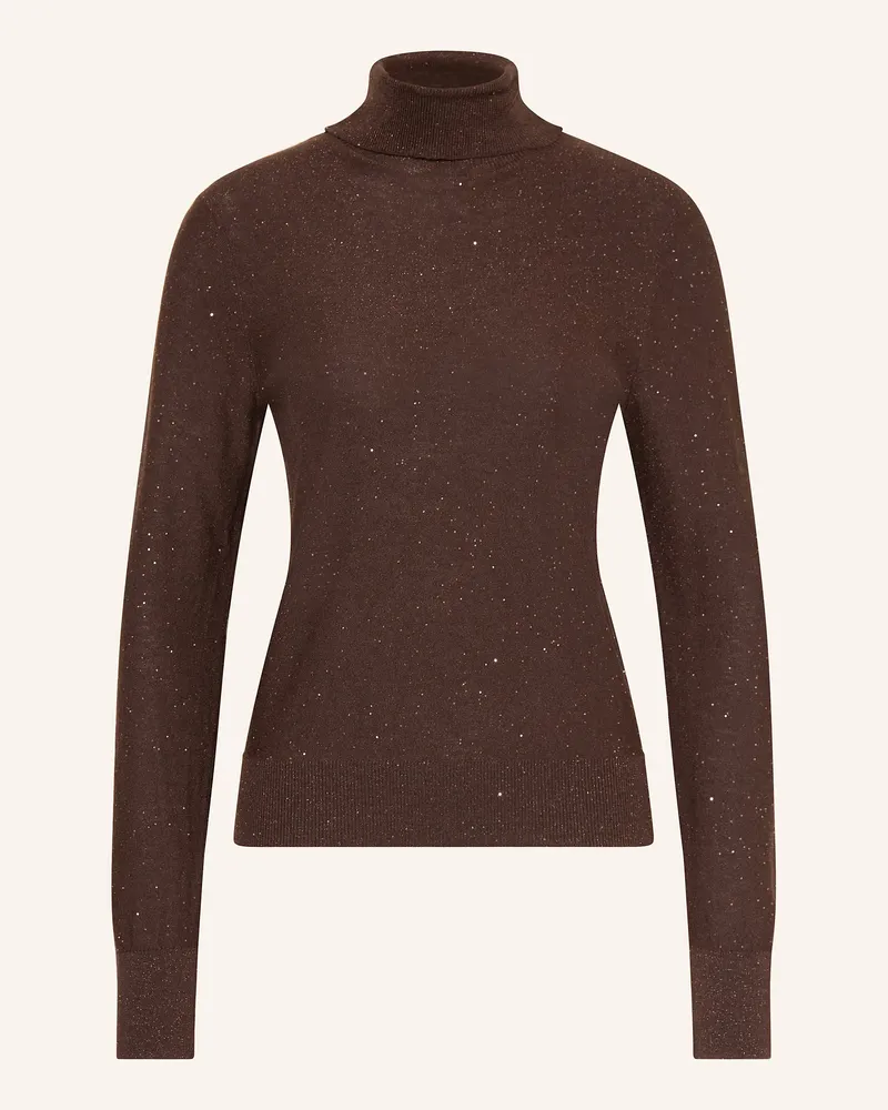 S.Oliver Rollkragenpullover mit Glitzergarn und Pailletten Dunkelbraun
