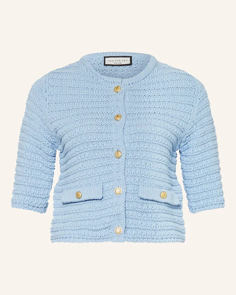 SEM PER LEI Strickjacke mit 3/4-Arm Hellblau
