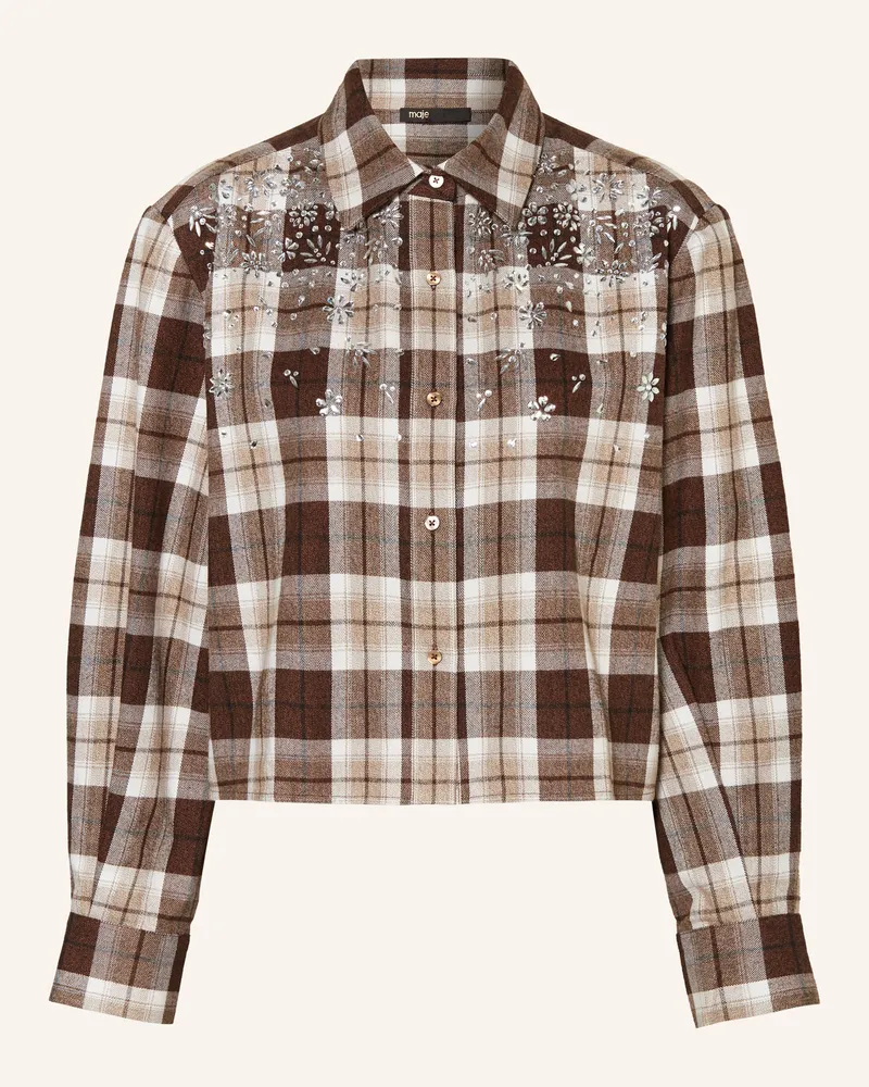 Maje Hemdbluse mit Schmucksteinen Dunkelbraun