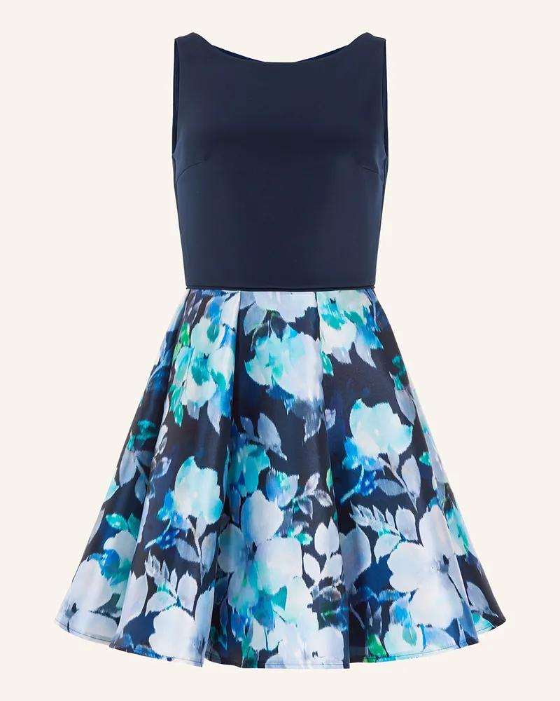 Swing Cocktailkleid im Materialmix Dunkelblau