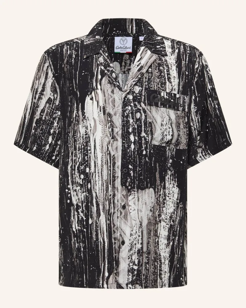 Carlo Colucci Bedrucktes Hemd - Ai Drip Knit Fasoli schwarz Schwarz