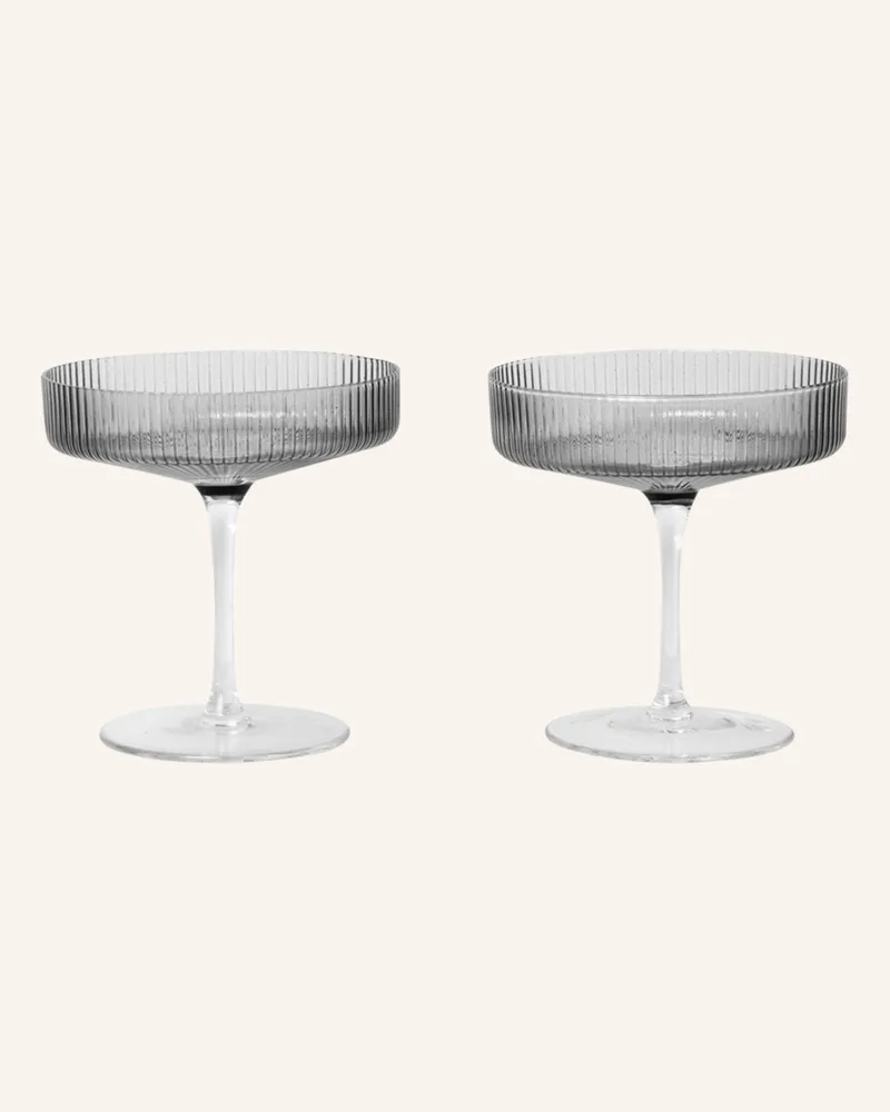 ferm LIVING 2er-Set Champagnergläser Ripple grau Grau