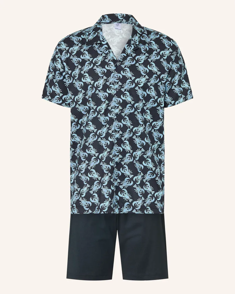 Calida Shorty-Schlafanzug Relax Imprint 2 blau Dunkelblau