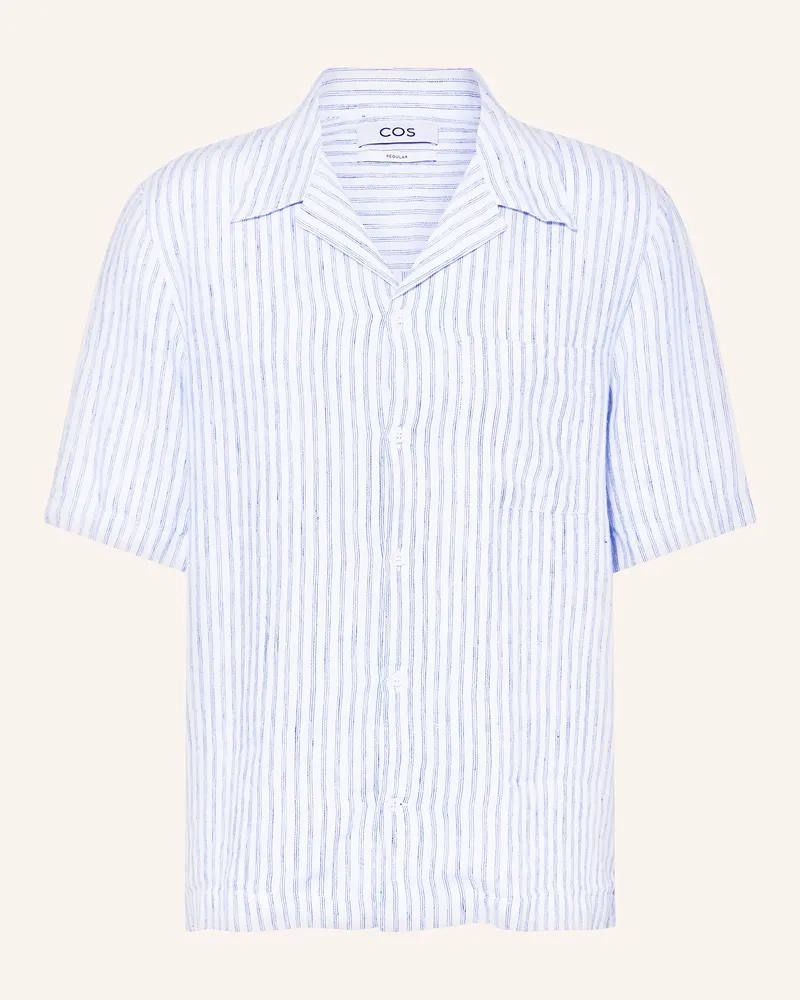 COS Resorthemd Regular Fit Aus Leinen weiss Dunkelblau