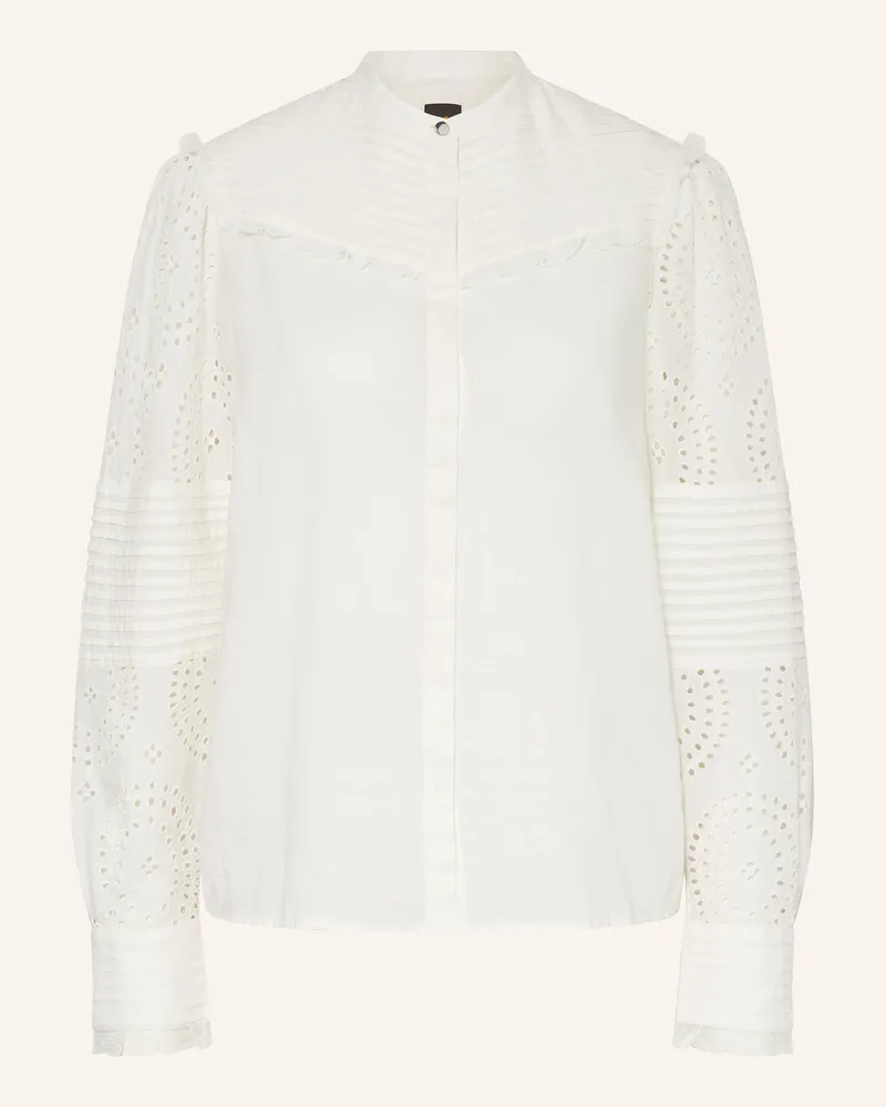 HUGO BOSS Bluse BEBRODY mit Lochspitze Weiss