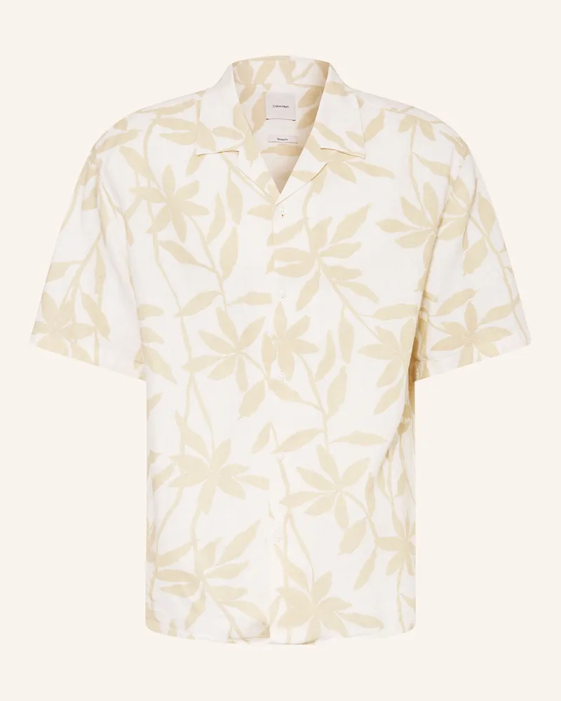 Calvin Klein Resorthemd Relaxed Fit mit Leinen Hellgelb
