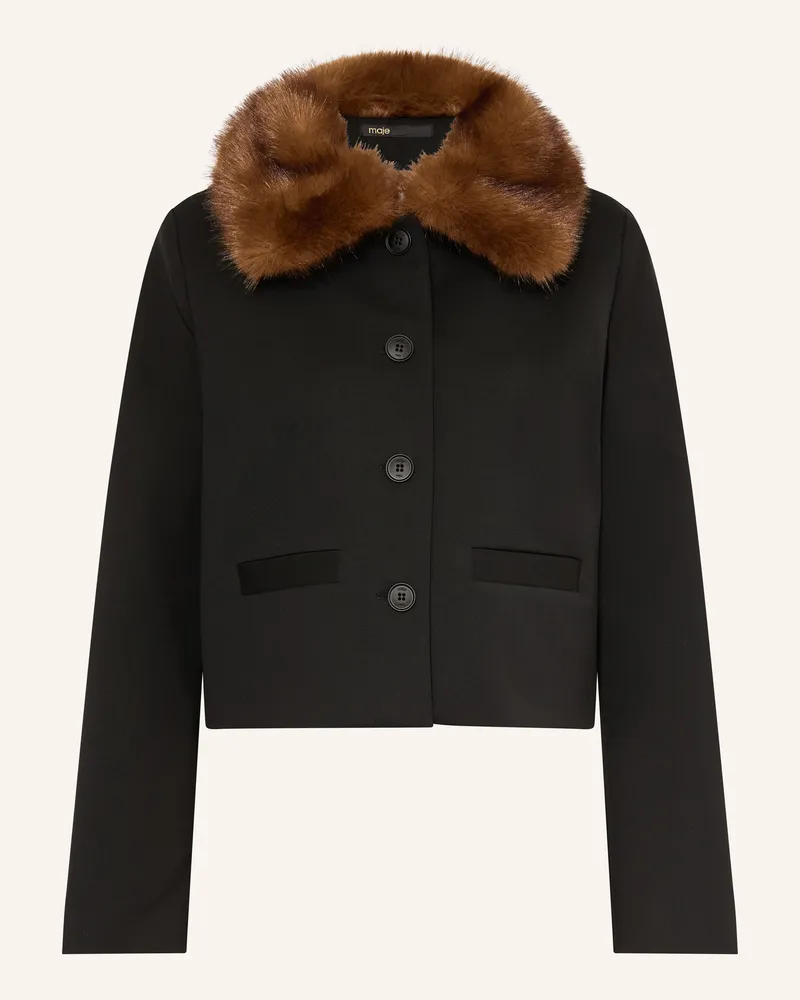 Maje Kastenjacke mit Kunstfell Schwarz