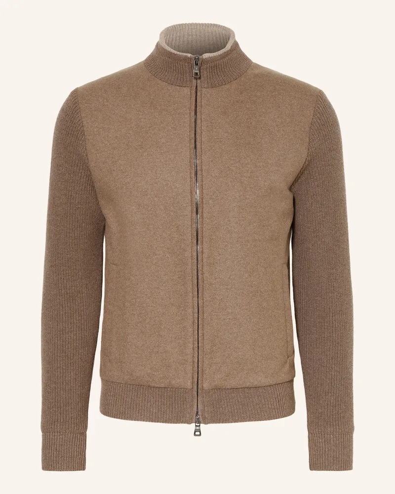 FIORONI Strickjacke Im Materialmix braun Taupe