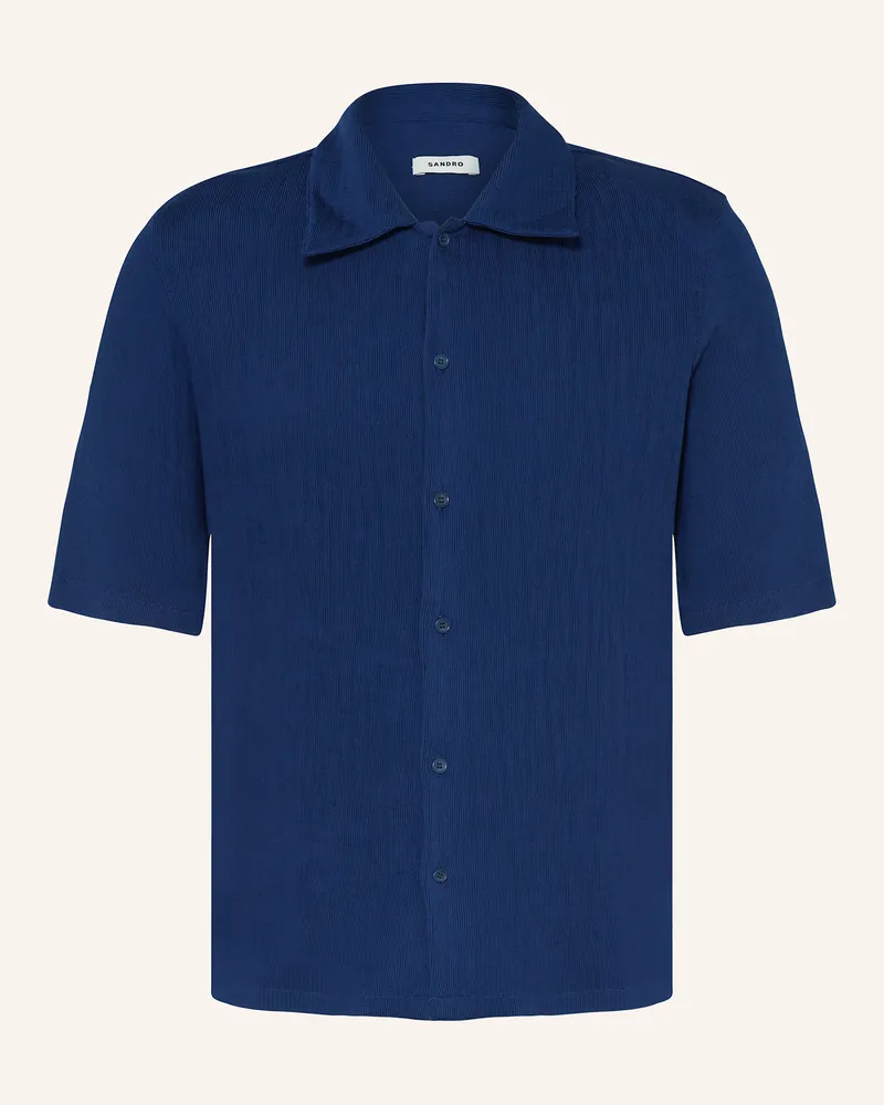Sandro Kurzarm-Hemd Slim Fit mit Plissees Dunkelblau