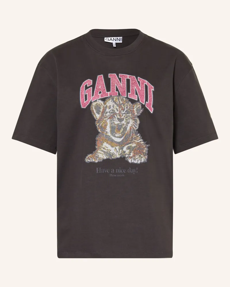 Ganni T-Shirt schwarz Dunkelbraun