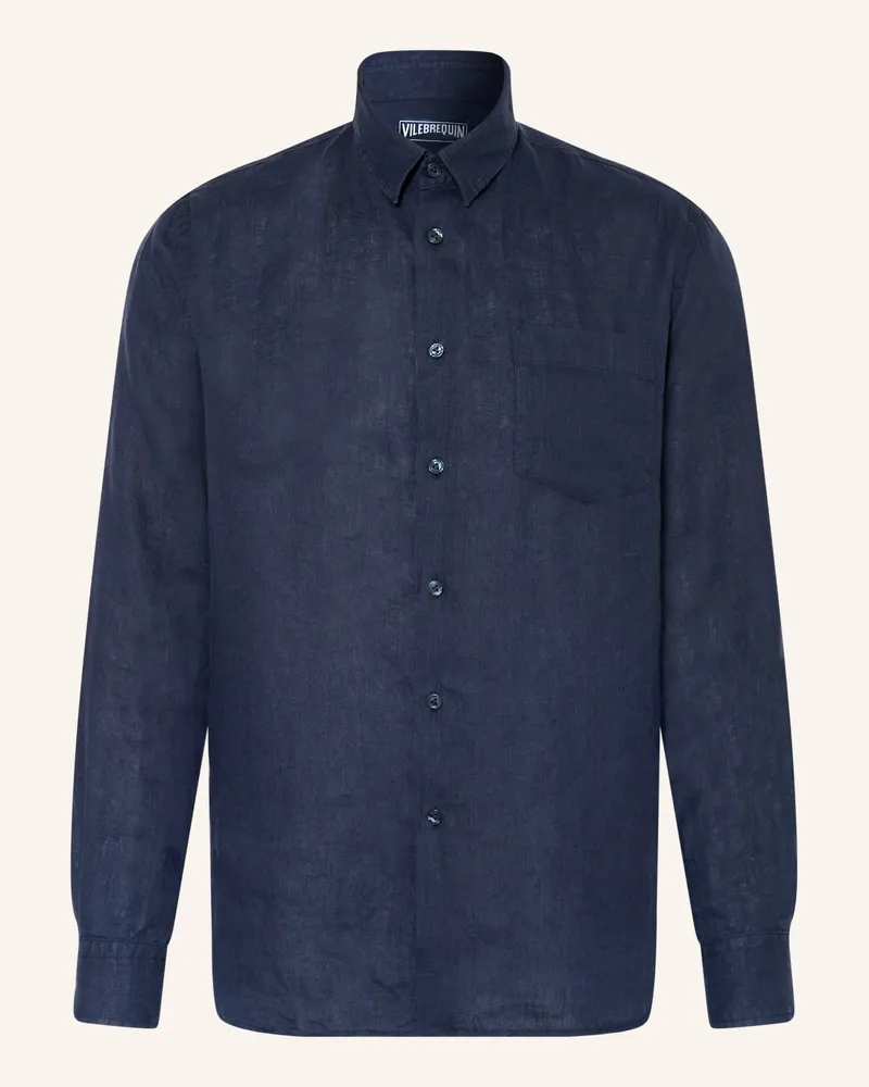 Vilebrequin Leinenhemd Caroubis Comfort Fit blau Dunkelblau