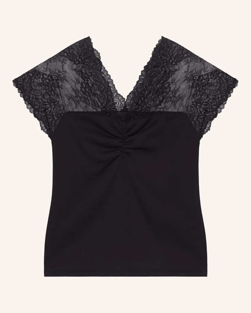 Maje Top mit Spitze Schwarz