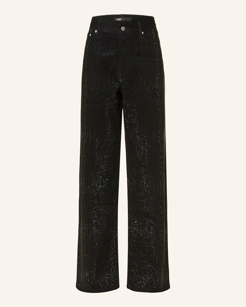 Maje Wide Leg Jeans mit Schmucksteinen Schwarz