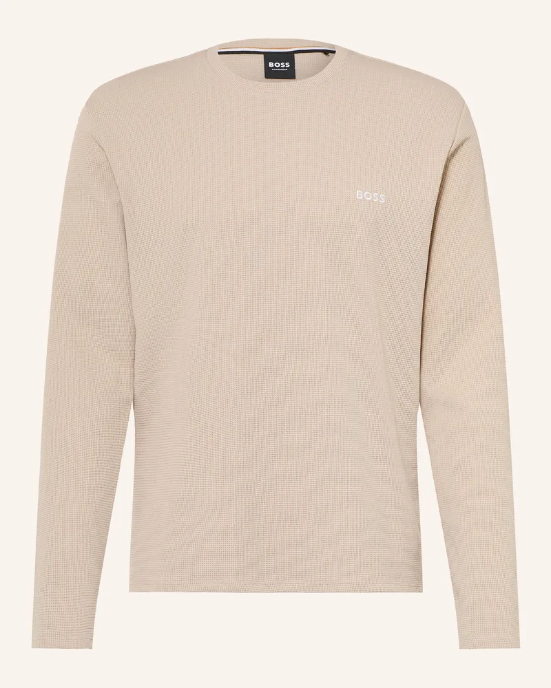 HUGO BOSS Schlafshirt Waffle beige Hellbraun