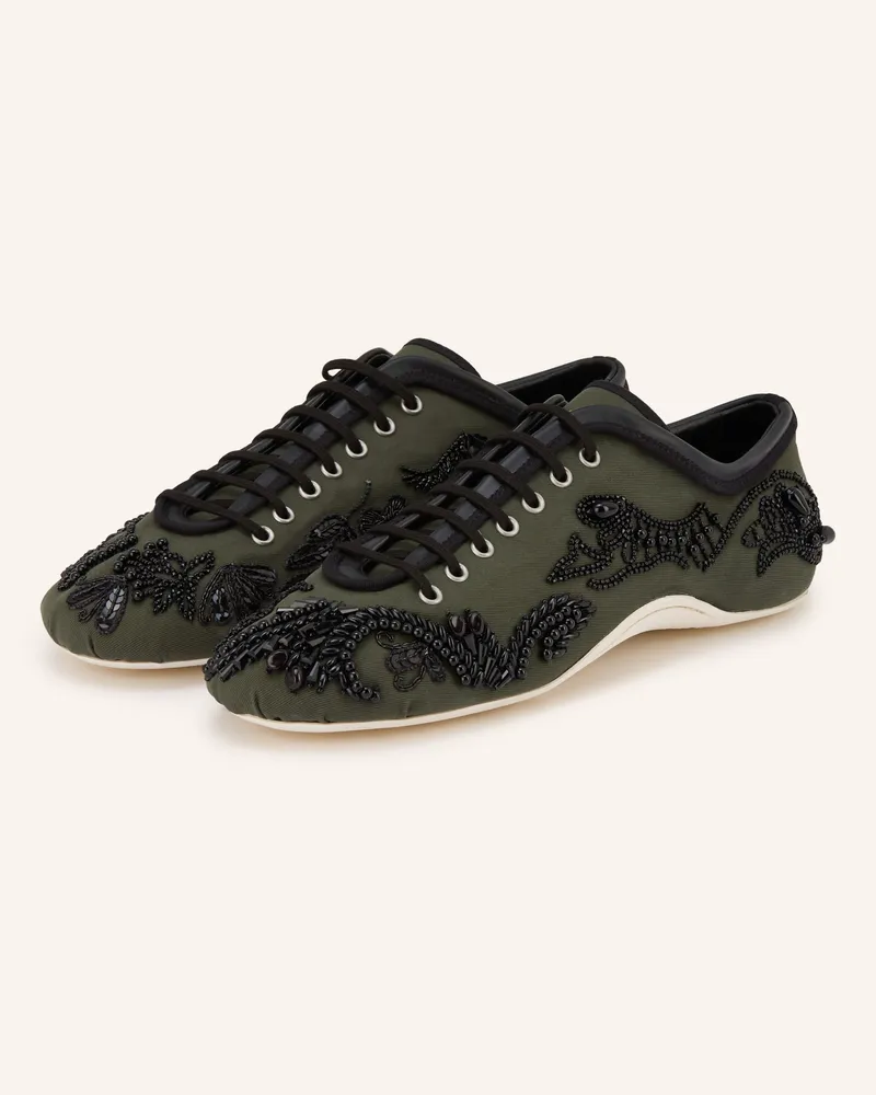 Dries van Noten Sneaker Mit Pailletten Und Schmucksteinen schwarz Dunkelgrün