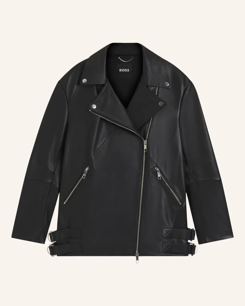 HUGO BOSS Lederjacke SARICA Relaxed Fit Schwarz