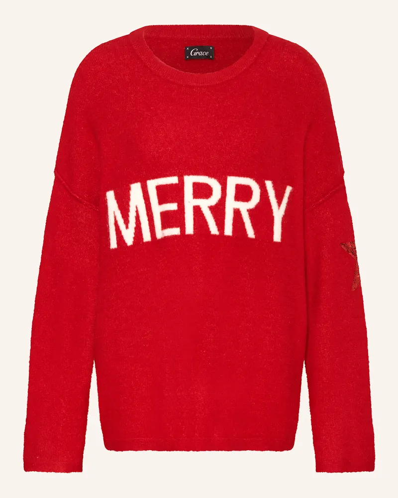 Grace Oversized-Pullover mit Pailletten Rot